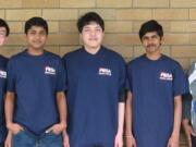 Mountain View's Math, Engineering and Science Achievement team -- Jonathan Wu, from left, Arnikan Baleswaran, Kuei-Jih &quot;Brian&quot; Lu, Arranan Baleswaran and their coach, Emika Allen -- won the 2011 State MESA Day Competition on May 14.