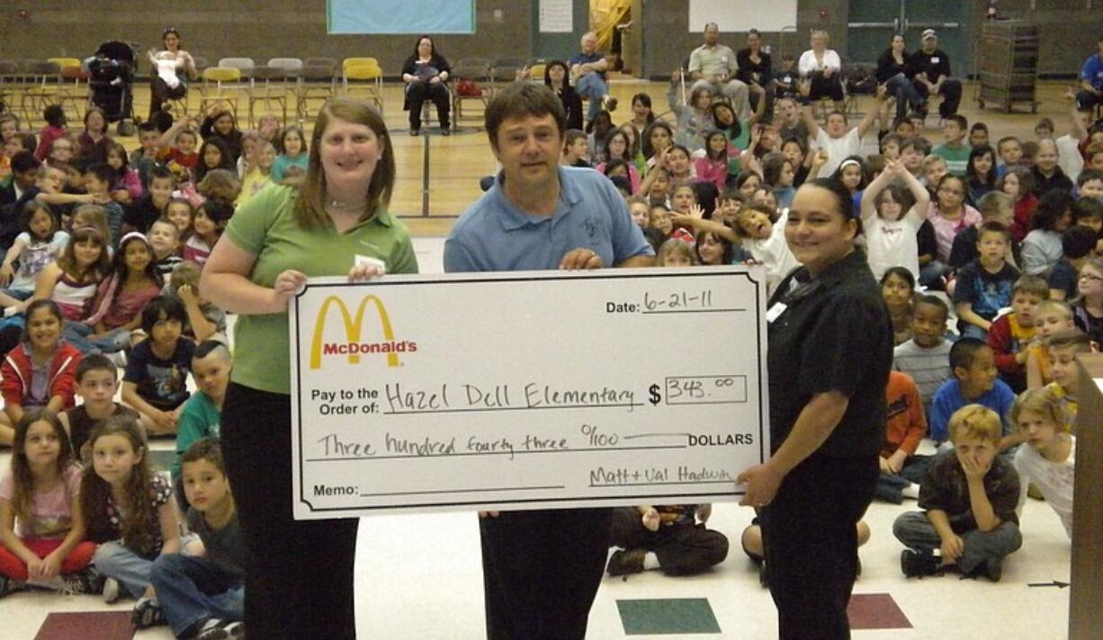 Hazel Dell Elementary School raised $343 during its McTeacher Night at the Hazel Dell McDonald's.