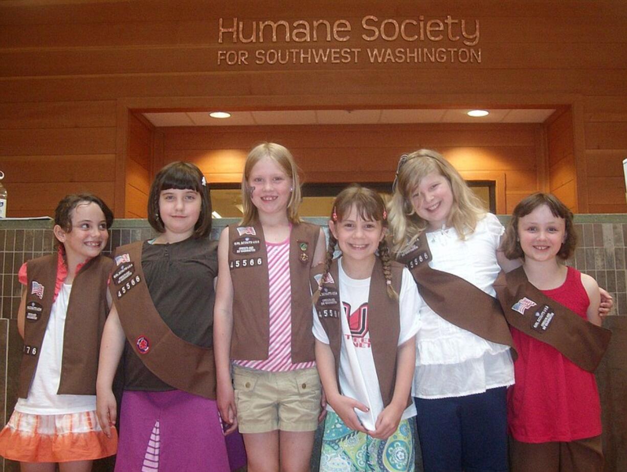 Girl Scout Brownie Troop 45566 donated nearly 200 fleece blankets to the Humane Society for Southwest Washington.