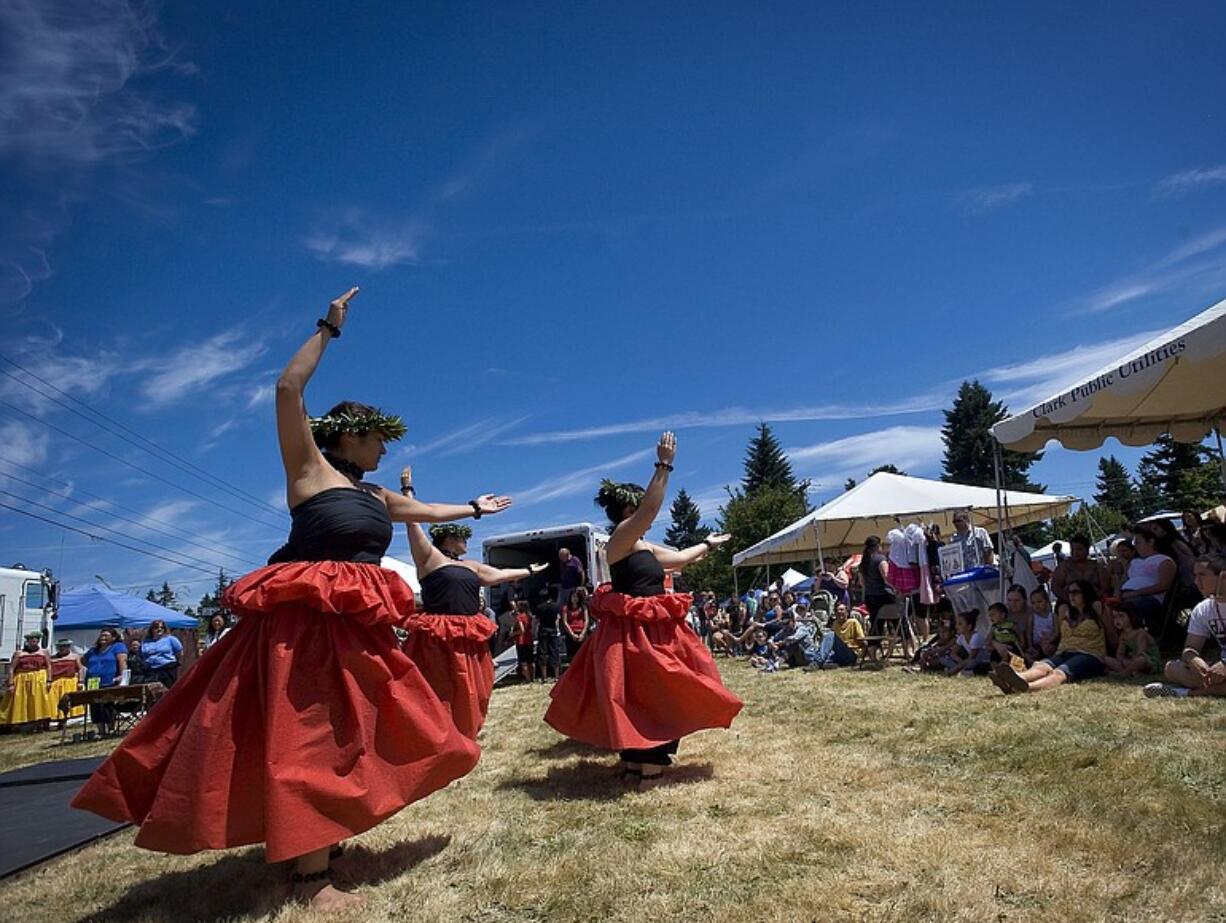 Hawaiian dancers from Kaleinani o ke Kukui performed Saturday afternoon at the International Festival off Fourth Plain Boulevard.