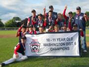 Glenwood Little League won the 2011 District 6 Championship for 10- to 11-year-olds and is heading to the state tournament in Cheney. Front row: Taylor Beaupre. Second row, from left: Sam Lauderdale, Michael Hall, Colton Dalia, Deven Clevidence, Jacob Alvick, Spenser Warner and James Phillips. Third row: Blake Robb, Taryn Yarnell and Boston Clark.