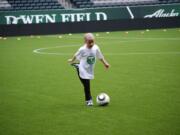 Ayden Urban is one of a whole bevy of Arc of Southwest Washington kids who enjoyed a romp at Jeld-Wen Field.