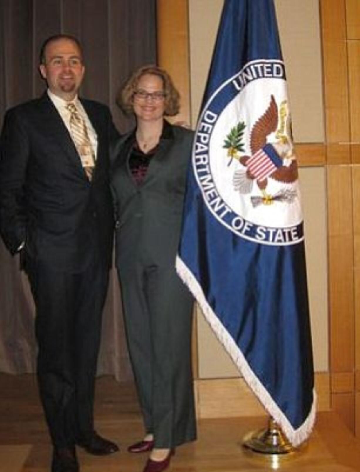 Heather Ward, with her husband Chuck Fee, was sworn in to the United States Foreign Service at the State Department in Washington D.C.