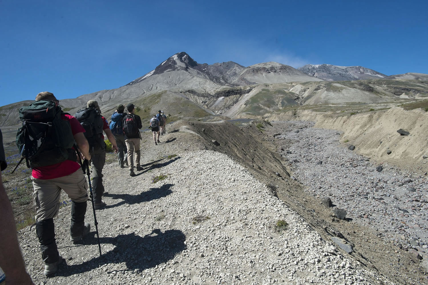 Natalie Behring/The Columbian
The Mount St. Helens Institute this year will offer its Crater Glacier View Climb as a day trip. It takes participants close to the crater rim of Mount St. Helens. The final stretch approaching the viewpoint gains about 1,000 feet in elevation across loose, uneven terrain.