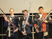 Qualifying in air rifle for the USA Shooting National Junior Olympic Championships were (from left) Casper Schadler, 15, Tyler Horn, 13, and Kyle Ueltschi, 18.