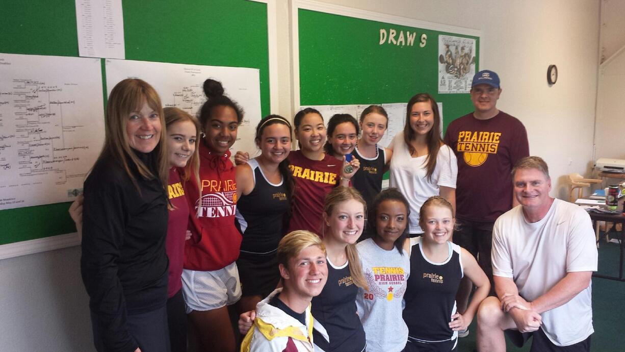 Prairie girls tennis team, 2015 3A district team champion.