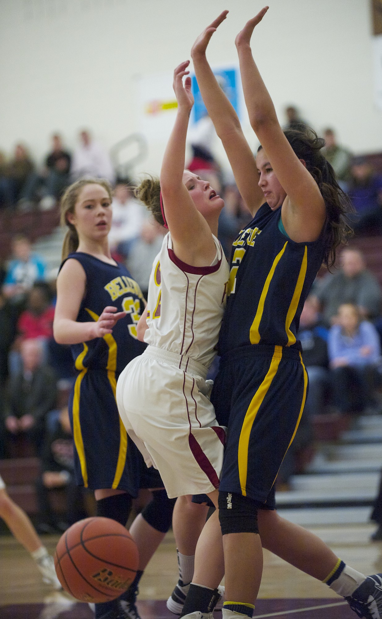 Prairie's Cori Woodward drives against Bellevue in a 58-51 loss at the 3A Girls Regional Basketball Tournament at Mt. Tahoma High School, Friday, February 22. 2013.