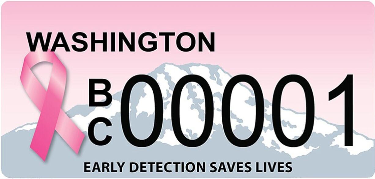 Washington State Department of Health
Beginning Jan. 1, the state will sell breast cancer license plates.