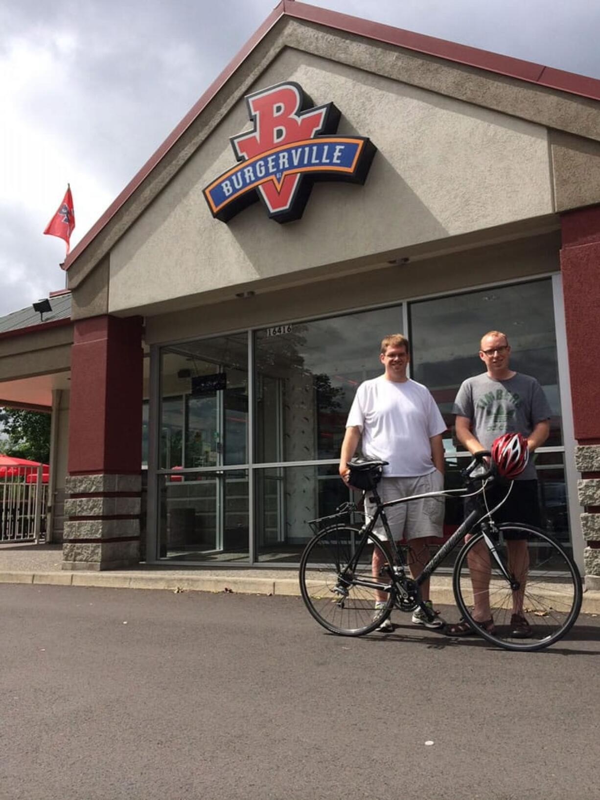 On July 19, good friends Matt Wastradowski, left, and Dusty Hartshorn will ride their bikes to every Burgerville in Clark County to raise money for the local chapter of the National Multiple Sclerosis Society.