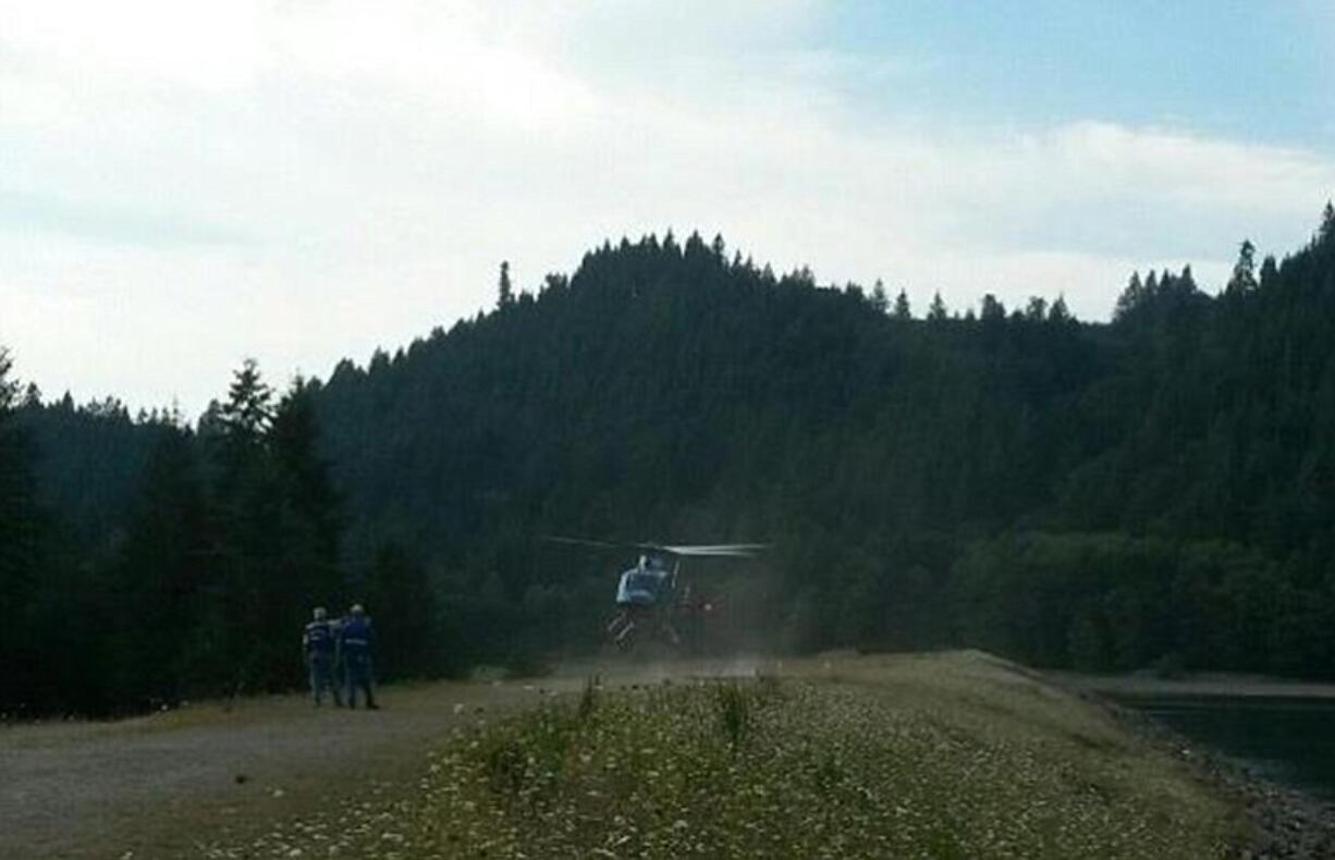 A 2-year-old boy was taken via Life Flight to Randall Children's Hospital in Portland on Monday after nearly drowning near Yale Reservoir.