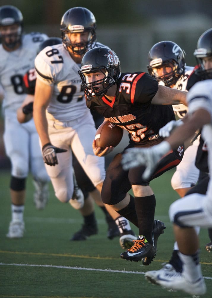 Battle Ground's Taylor Stewart runs against Skyview in the first half at District Stadium on Friday.