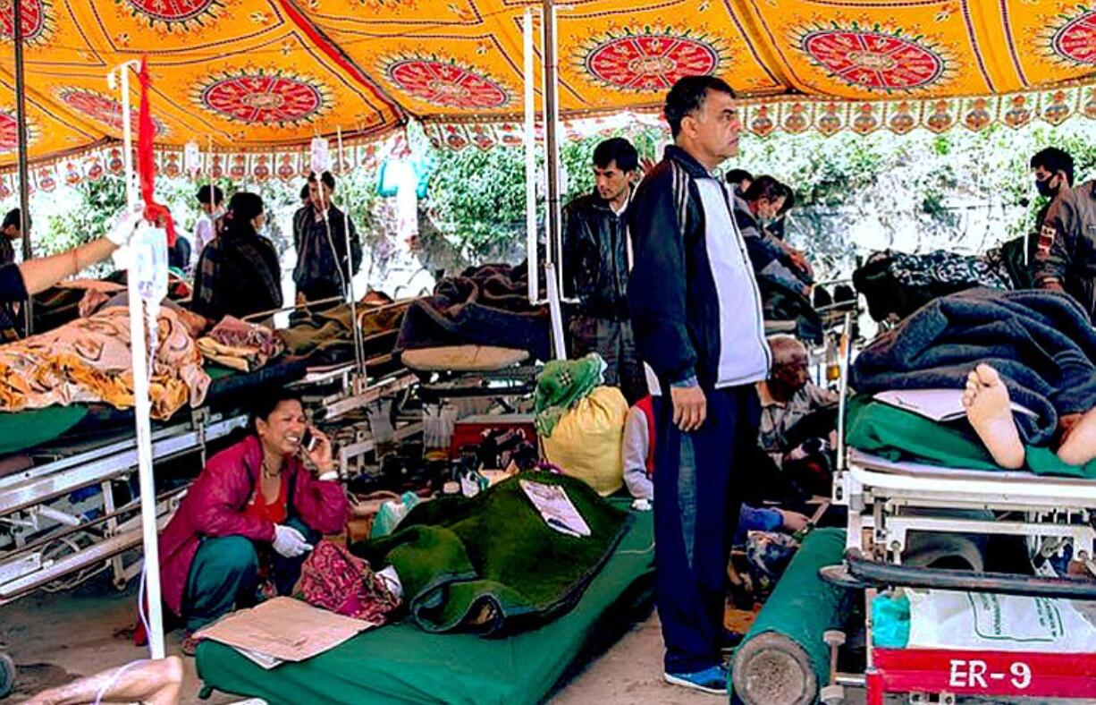 A makeshift hospital treats victims of the April earthquake in Nepal.