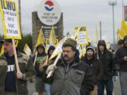 Nearly 50 workers picket outside the main entrance to the Port of Vancouver on Feb. 27, 2013.