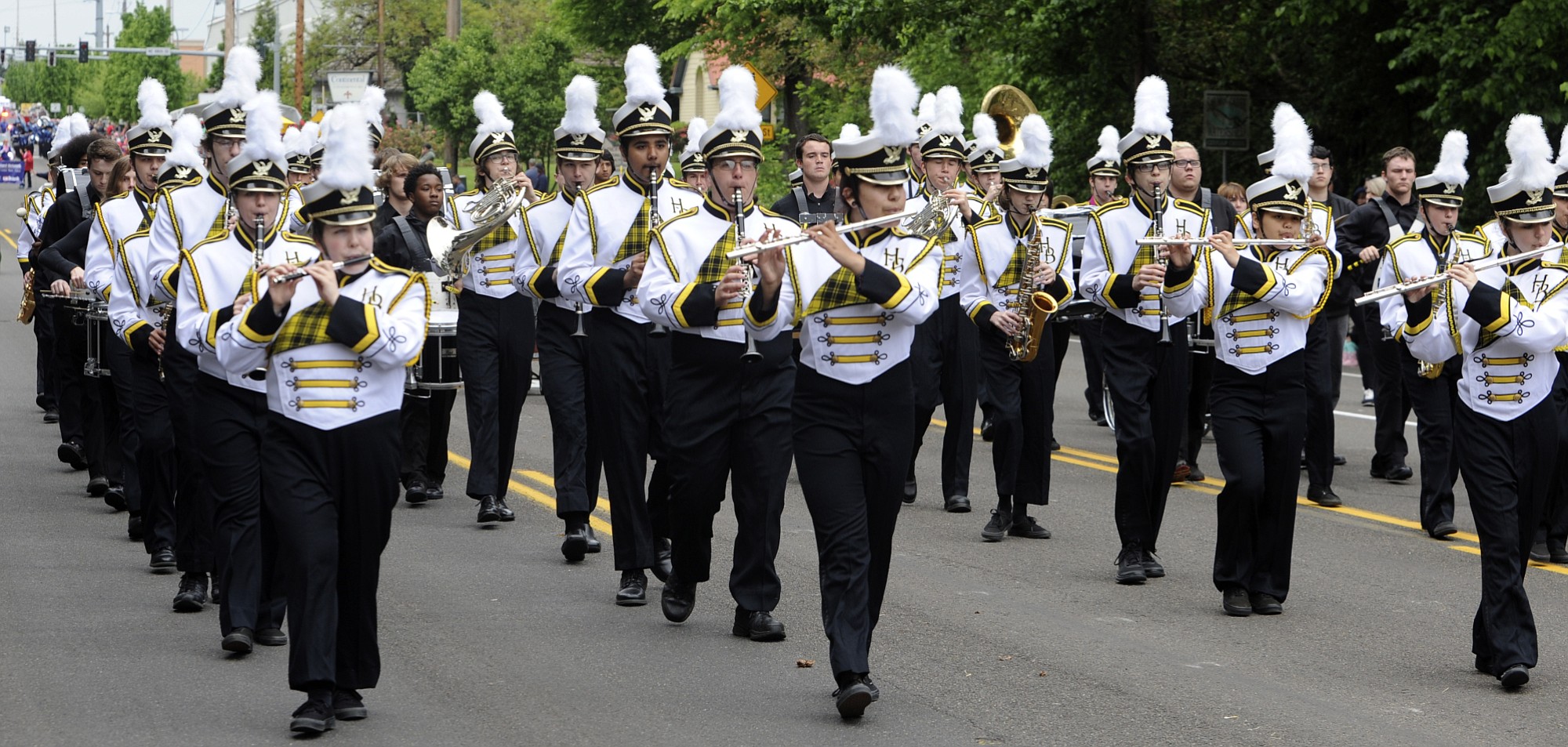 The Hudsons Bay Marching Band participates in the 51st Annual Hazel Dell Parade of Bands in Vancouver, Wa, Saturday May 16, 2015.