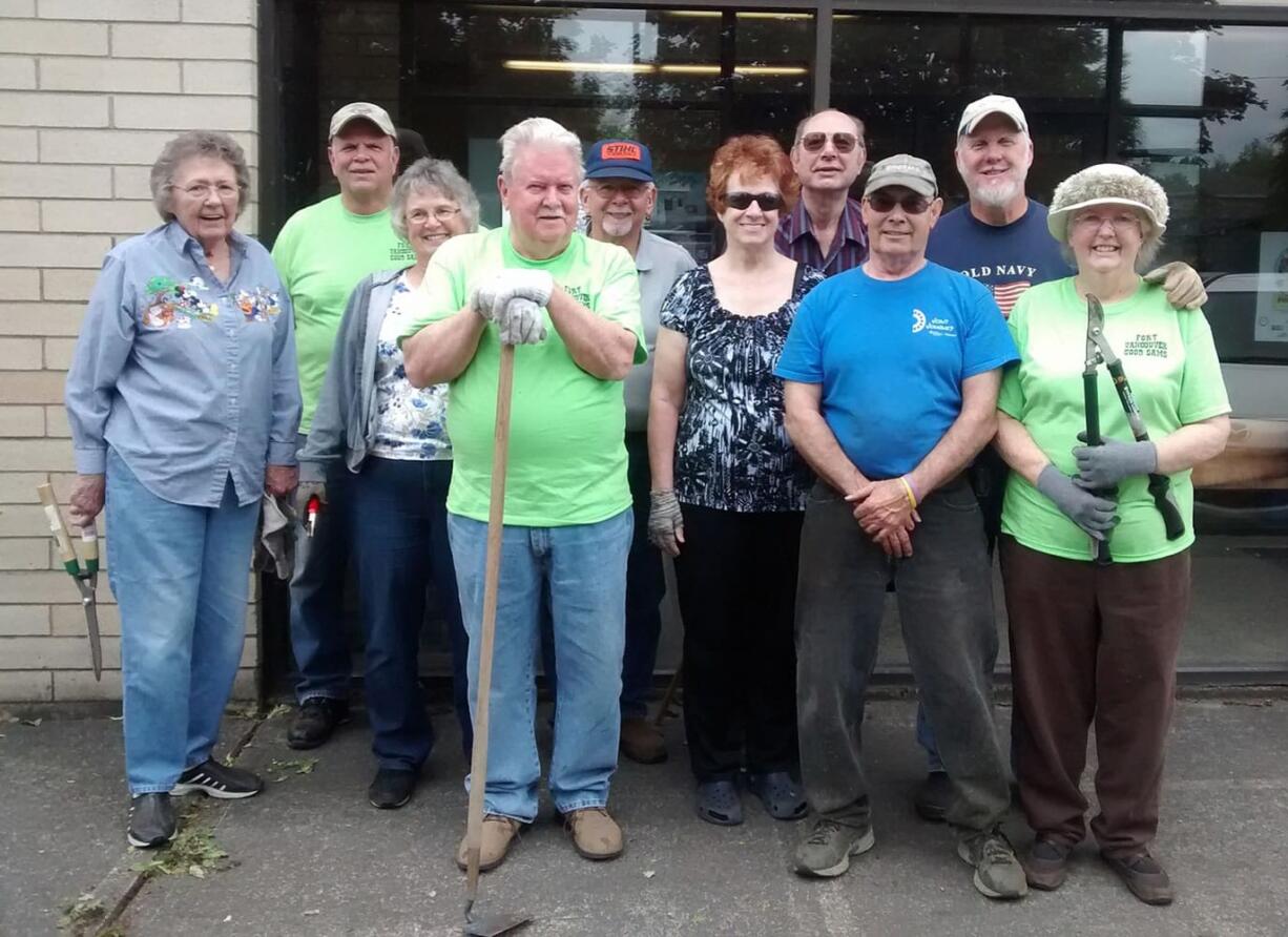 Bagley Downs: Members of the Fort Vancouver Good Sams, from left, Jan Duffy, Dennis Schneider, Hilda Nelson, Don Rodgers, Darrell Nelson, Kathy Deem, Jim Huisman, Dennis Melton, Ivan Crosby and Cheryl Loucks, spent several hours cleaning up debris around the Caples Avenue Post Office.