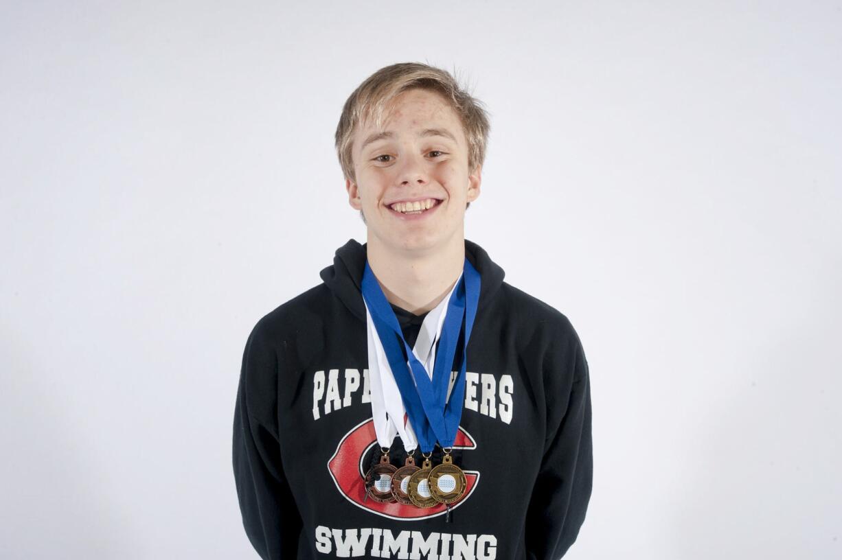 All-region boys swimmer, Kasey Calwell of Camas in Vancouver Tuesday March 3, 2015.