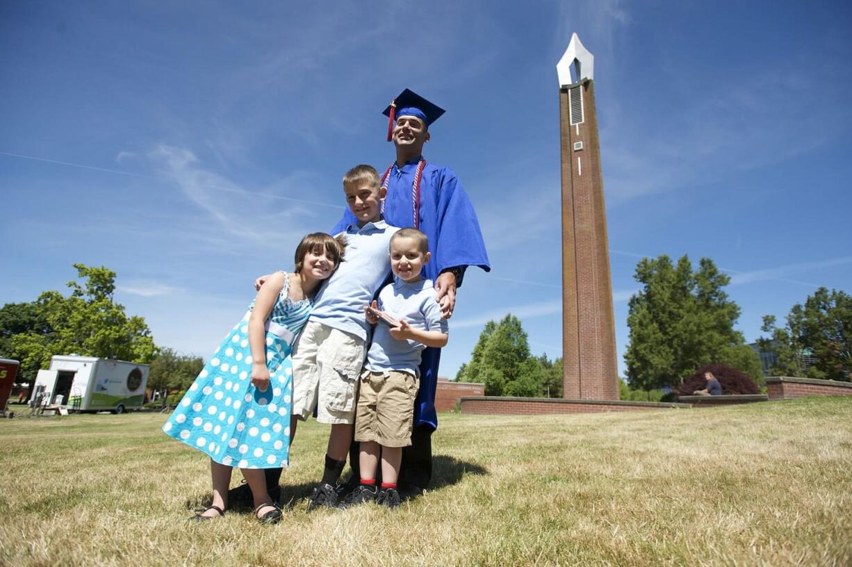 Alex Peraza, veteran, first-generation college student, single father and Cuban immigrant, overcame many barriers to cross the stage and collect his associate of arts degree during the Clark College commencement Thursday night.