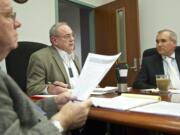 Clark County commissioners, from left, Ed Barnes, Tom Mielke and David Madore, take part in a board time session at the Clark County Public Service Center on Wednesday.