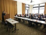 Washington State Supreme Court Justice Steven Gonzalez describes the progress that's been made and the ongoing prejudice faced by Latinos in the United States during a Latino leadership-development forum at Vancouver City Hall on Tuesday afternoon.