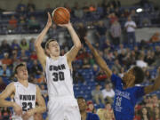 Cameron Cranston takes a shot in Union's loss to Federal Way (Steven Lane/The Columbian)