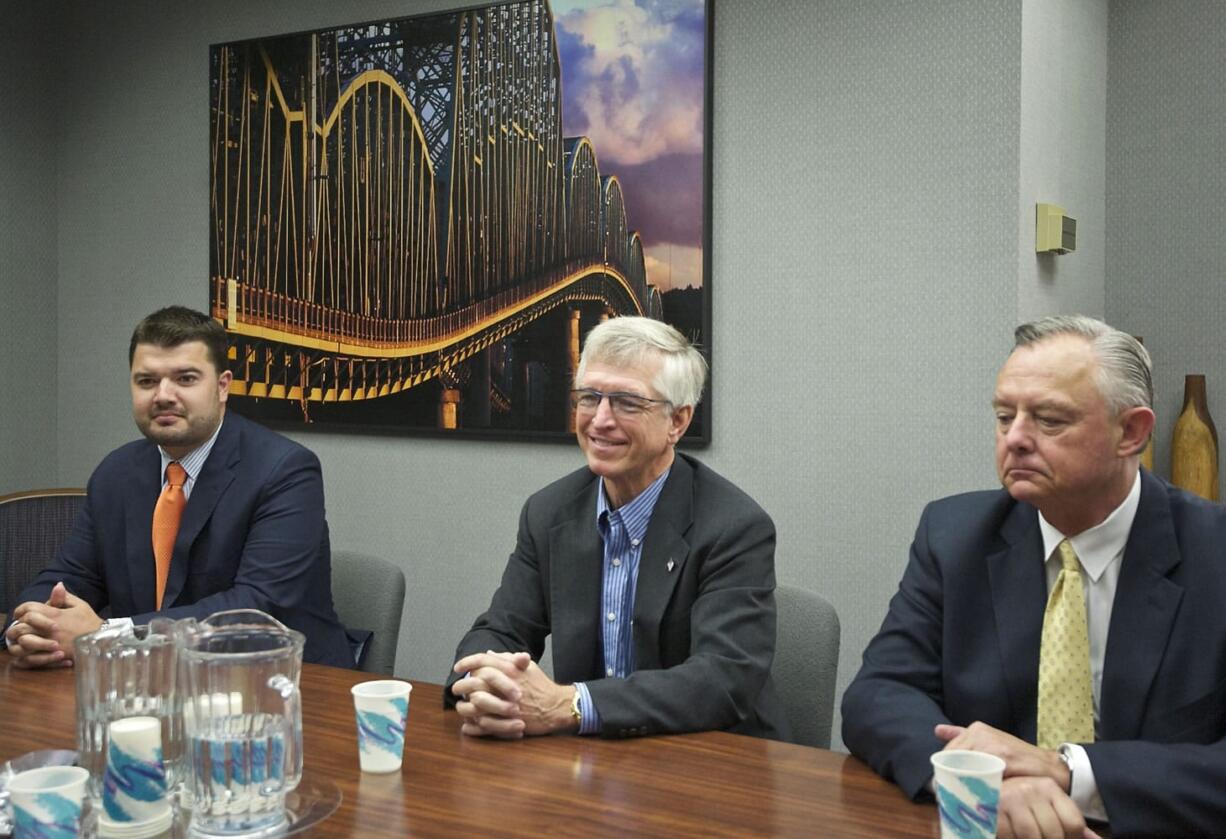 Candidates for the Position 1 House race in the 18th Legislative District meet Thursday with members of The Columbianu2019s editorial board. From left is the incumbent, state Rep.