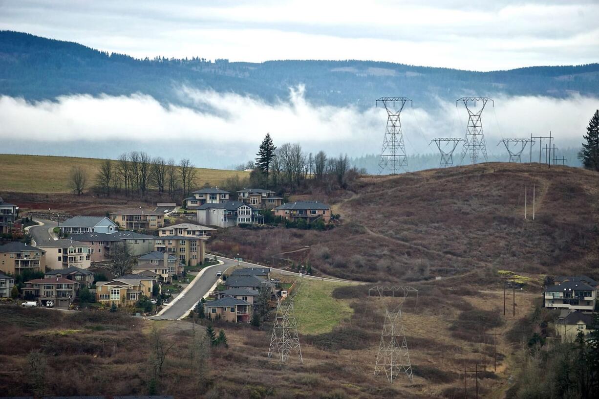 A proposed transmission line in Southwest Washington would pass through Camas along the path of existing powerlines, shown here.