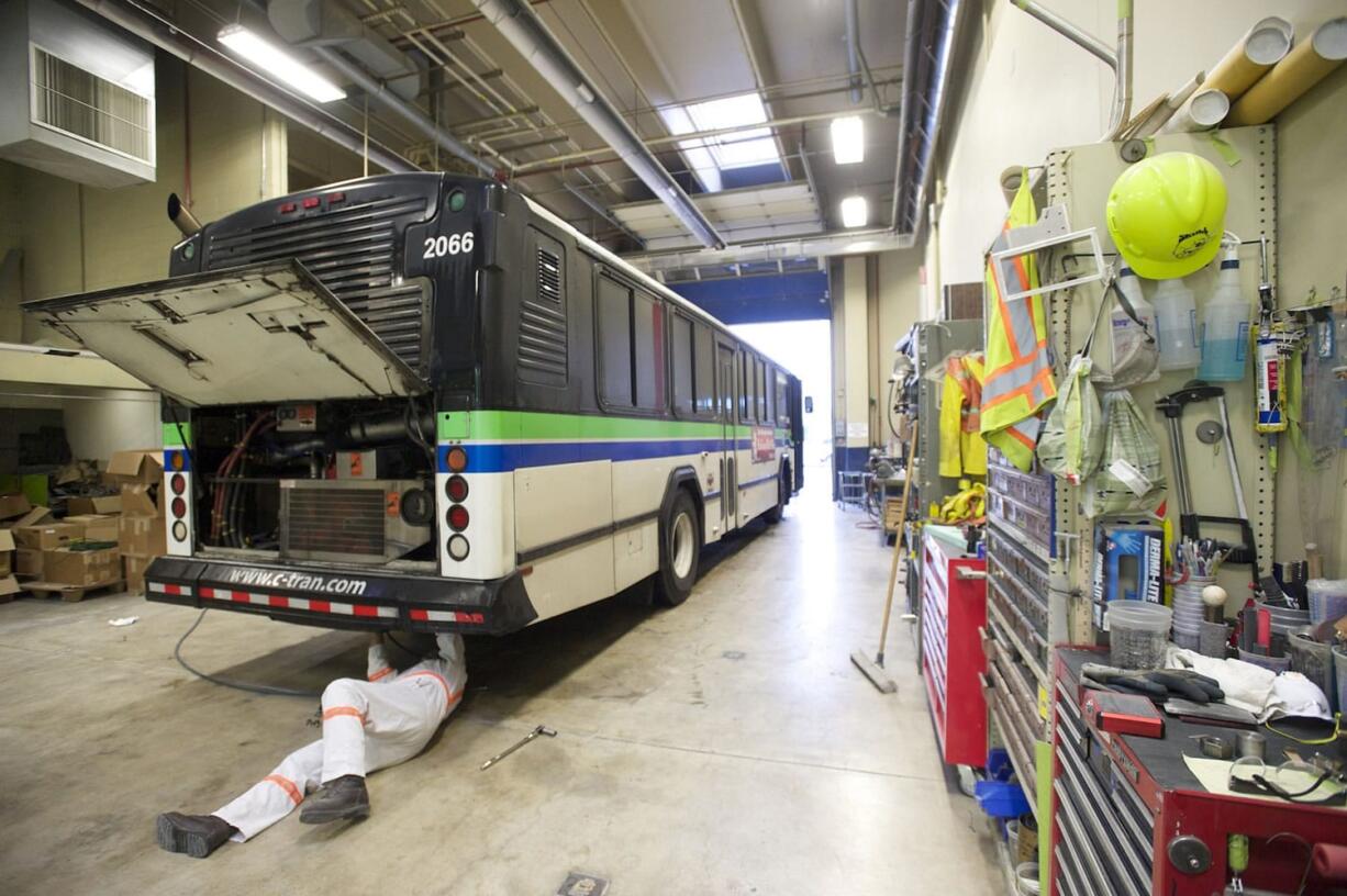 Photos by Steven Lane/The Columbian
A planned bus rapid transit system in Vancouver will also mean a major overhaul of C-Tran's maintenance facilities. When the facility opened in the early 1980s, it was built for a fleet of about 100 vehicles. That number is now approaching 200.