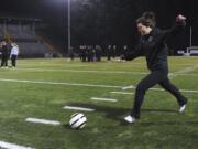 Marion Lilly of the Columbia River Girls Soccer team as they train for state at Kiggins Bowl in Vancouver Wa., Wednesday Nov.,19, 2014.