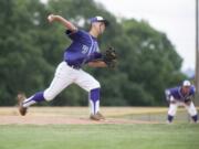 Carter Hirano from Pearl City, Hawaii pitches during a game againt Billings, Montana at the Junior League Baseball Western Regional tournament in Vancouver Wednesday August 5, 2015.