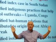 Anthropologist Barry Hewlett of Washington State University discusses what we know about Ebola - including the human factors that promote its spread - during a talk at WSU Vancouver on Tuesday.