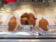 Deep-fried chocolate snacks are seen at the Clark County Fairgrounds  in Ridgefield, Aug. 13, 2015.