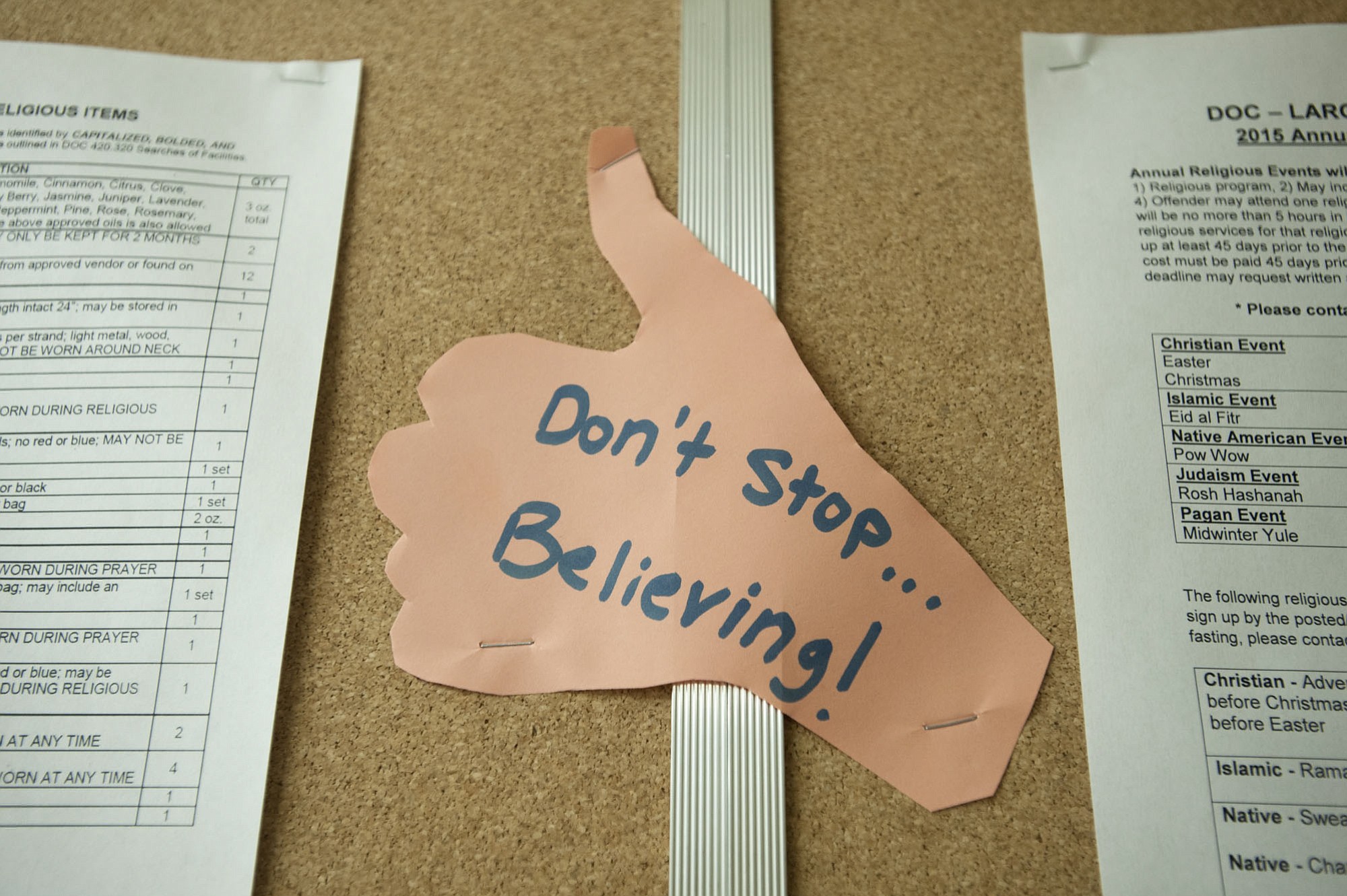 A sign of encouragement is posted on a bulletin board in a Clark College classroom at Larch Corrections Center near Yacolt.