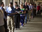 Job seekers lines up for the fourth annual Southwest Washington jobs fair, hosted by U.S. Rep.