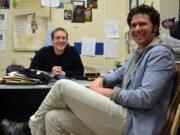 Ridgefield High School music teacher Bob Meek, left, enjoys a visit in 2012 from an old friend, Broadway star Louis Hobson. Unable to attend in person, Hobson will sing something from &quot;Les Miserables&quot; by video for the Feb.