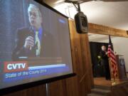 Clark County Commissioner Tom Mielke speaks during the 2014 State of the County address at the Clark County Square Dance Center.