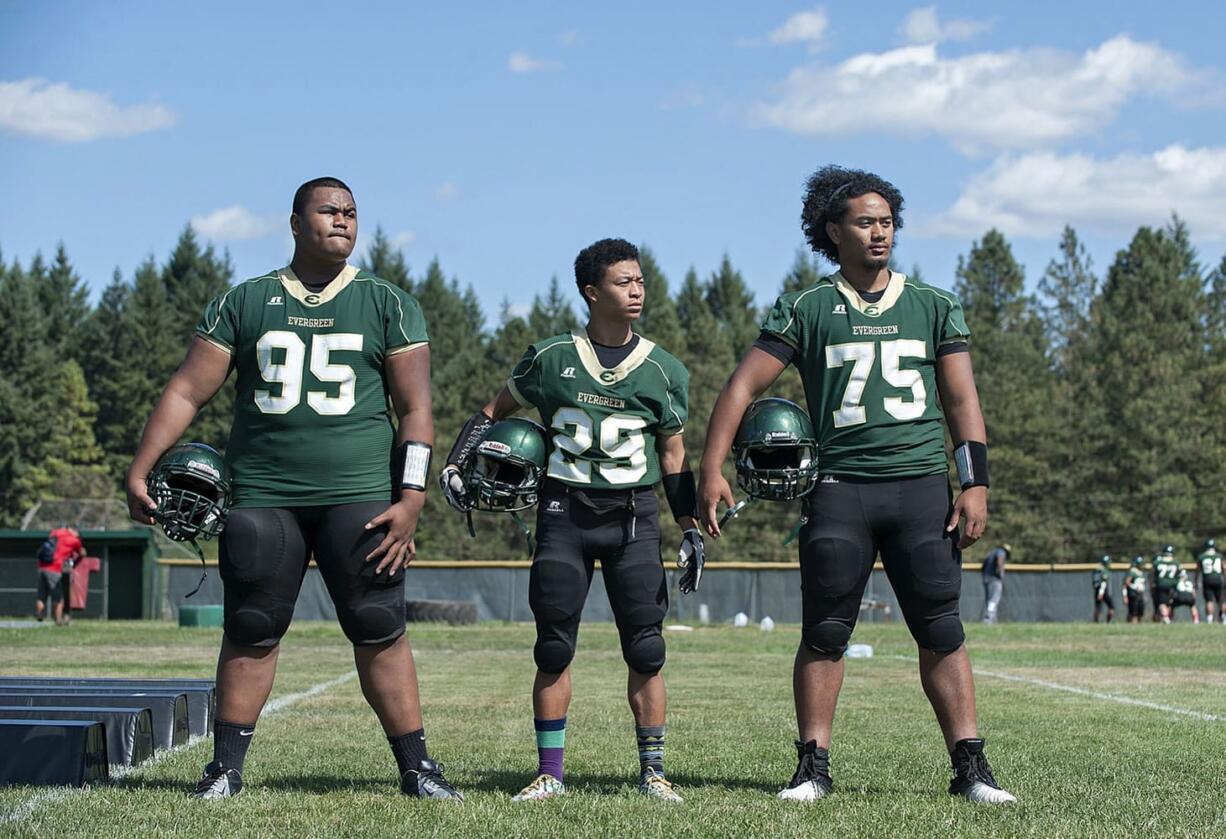 Evergreen's J.R. Mataia (75) will be a needed leader on both sides of the line.