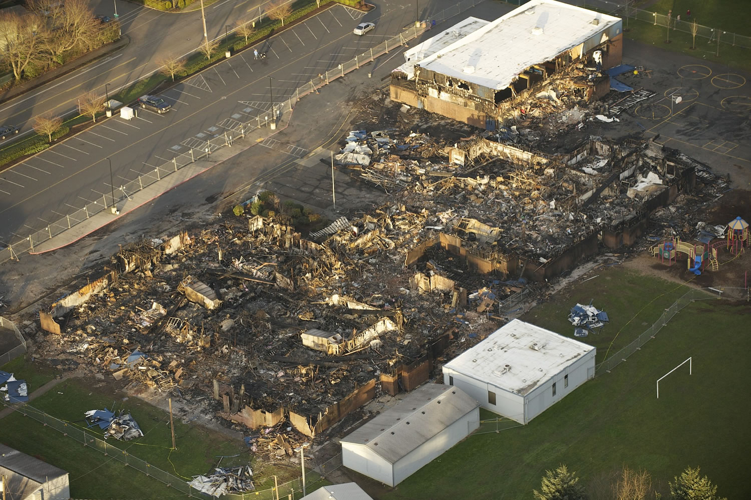 Aerial photograph of Crestline Elementary School, Friday, February 8, 2013.