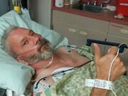 Bennington: Steven Ashworth, 57, gives a thumbs up after recovering from cardiac arrest on Sept. 21.