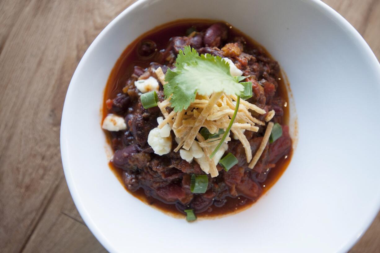 A serving of the Northwest Elk Chili is seen at Fuel Bistro in Ridgefield.