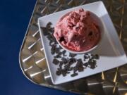 Cherry fudge ice cream with chocolate chips mixed in is served Nov.