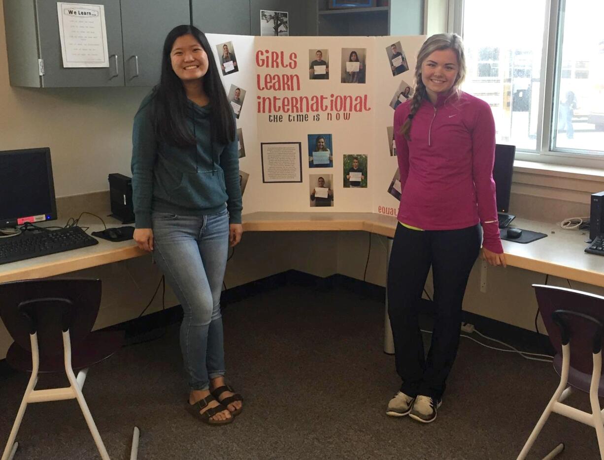 Juniors Kris Ahn and Corinne Bintz started a chapter of Girls Learn International at Camas High School.