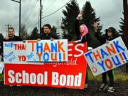 Ridgefield: Students and Ridgefield schools supporters  took to the street to thank voters for supporting a bond measure for schools.