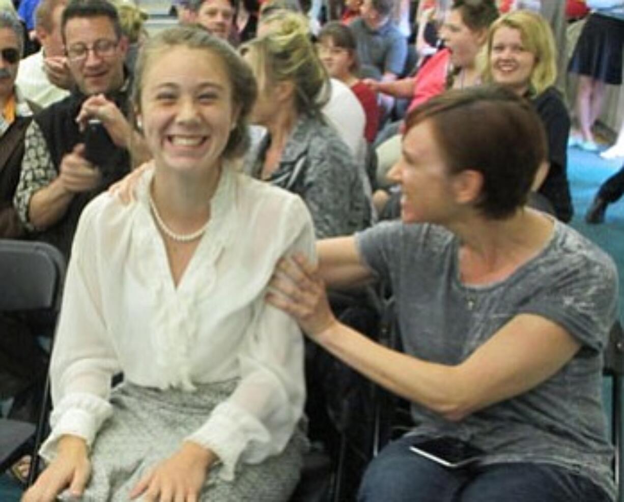 Pleasant Valley: Pleasant Valley Middle School eighth-grader Mary Lynn McLeod and her mother, Isabel Waite, celebrate after McLeod was named the first-place winner in the state National History Competition.