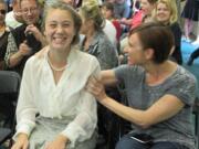 Pleasant Valley: Pleasant Valley Middle School eighth-grader Mary Lynn McLeod and her mother, Isabel Waite, celebrate after McLeod was named the first-place winner in the state National History Competition.