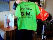 Ridgefield: Bob Meek celebrated his 40th birthday, in March, at Oregon Health and Sciences University Hospital, where staff presented him with this Seahawks shirt.