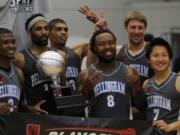 Bellingham Slam players celebrate after the IBL Championship game.(Steve Dipaola for the Columbian)