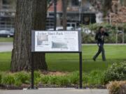 An interpretive panel describes the history of Esther Short Park and the Short family.