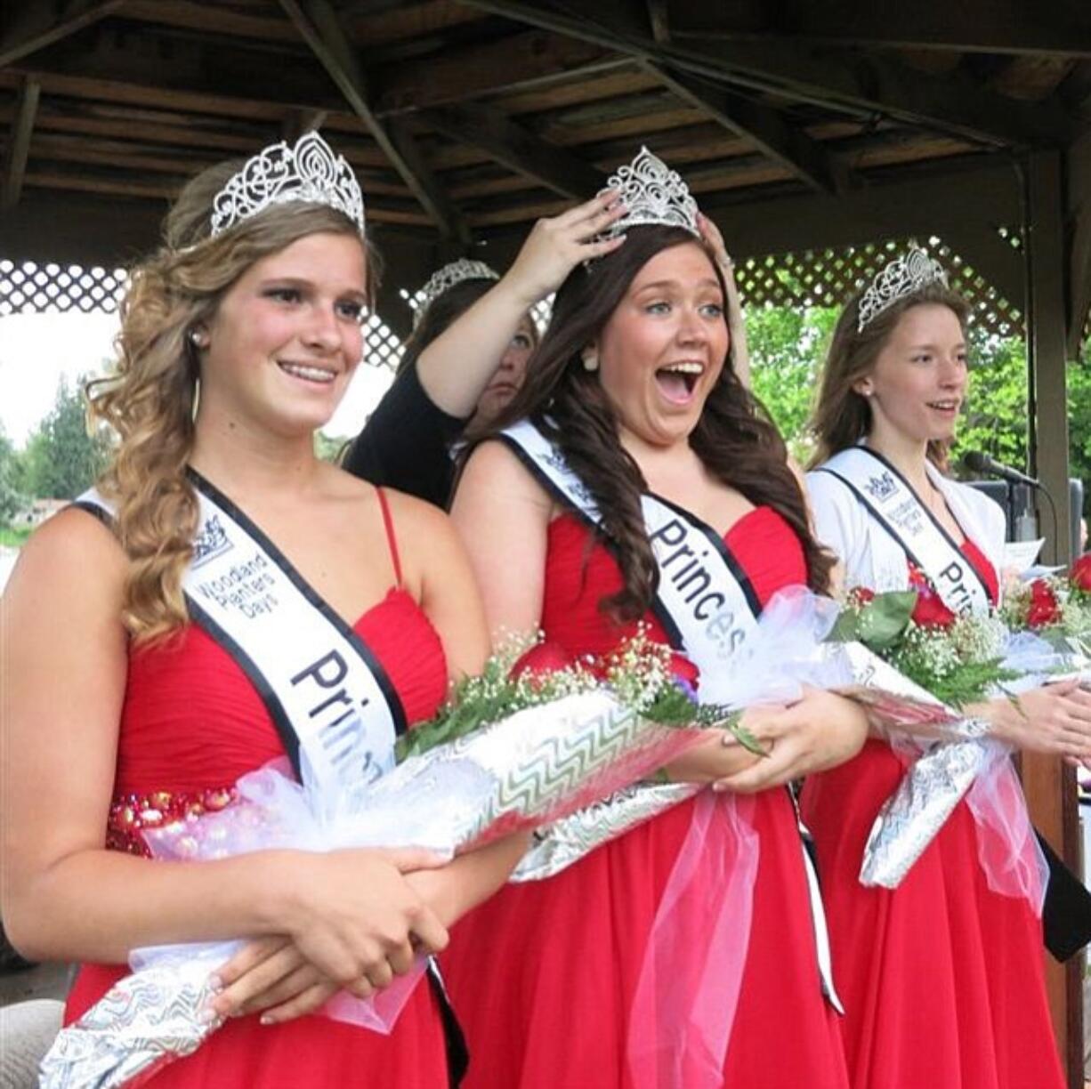 Woodland: Clark College student Taylor Vossen, center, was selected as Miss Woodland 2015 at Planters Day on June 18.