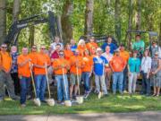 Columbia Way: City of Vancouver Parks and Recreation officials and members of the Southwest Washington Contractors Association  at a groundbreaking ceremony for their collaborative community project to provide facility upgrades at Marine Park.