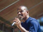 Curtis Nettles entertains the crowd at the third annual &quot;Back in the Day&quot; reunion Saturday at Marshall Park in Vancouver.